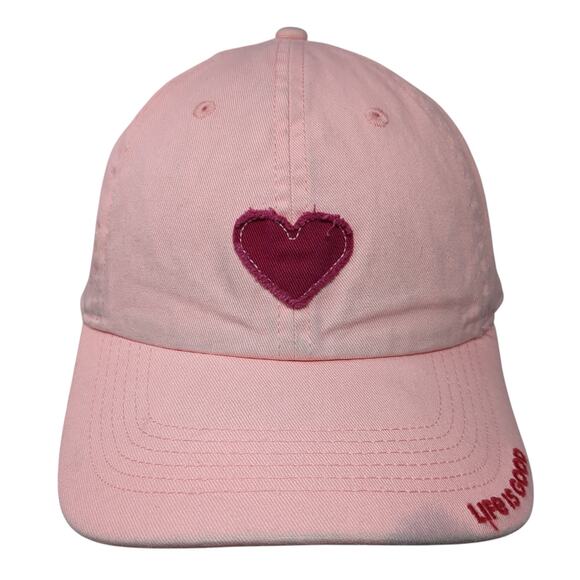 Heart Strapback Hat Pink One Size Adjustable 6 Panel Life Is Good - Picture 1 of 9